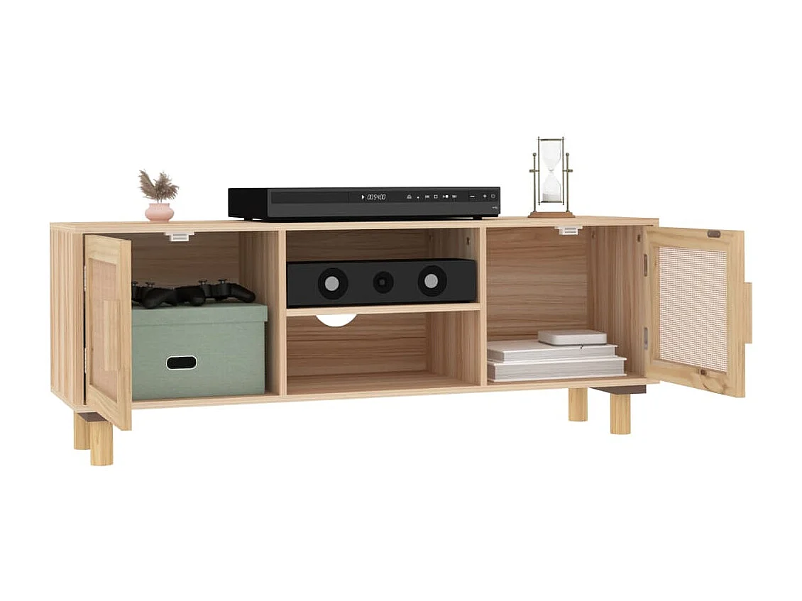 Meuble TV Marron 105x30x40 cm Bois de pin massif rotin naturel