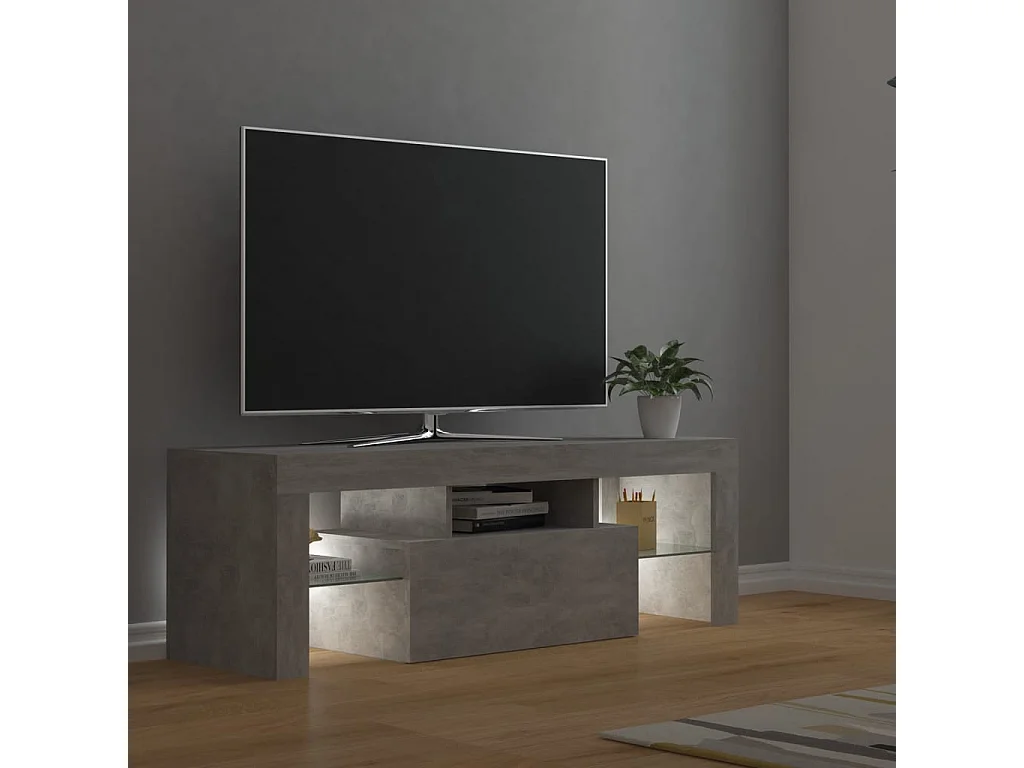 Meuble TV avec lumières LED gris béton 120x35x40 cm