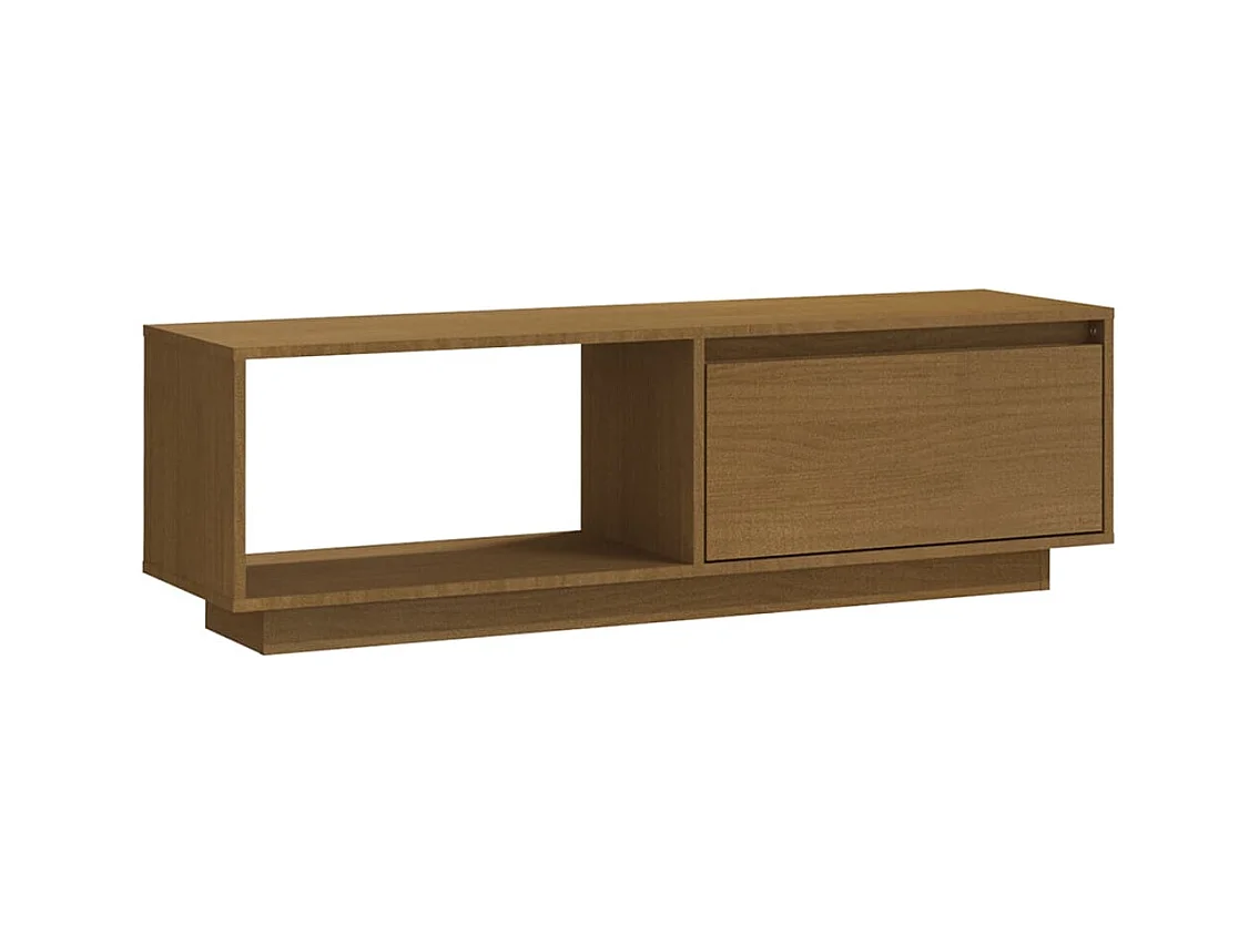 Mueble de TV de madera maciza pino marrón miel 110x30x33,5 cm