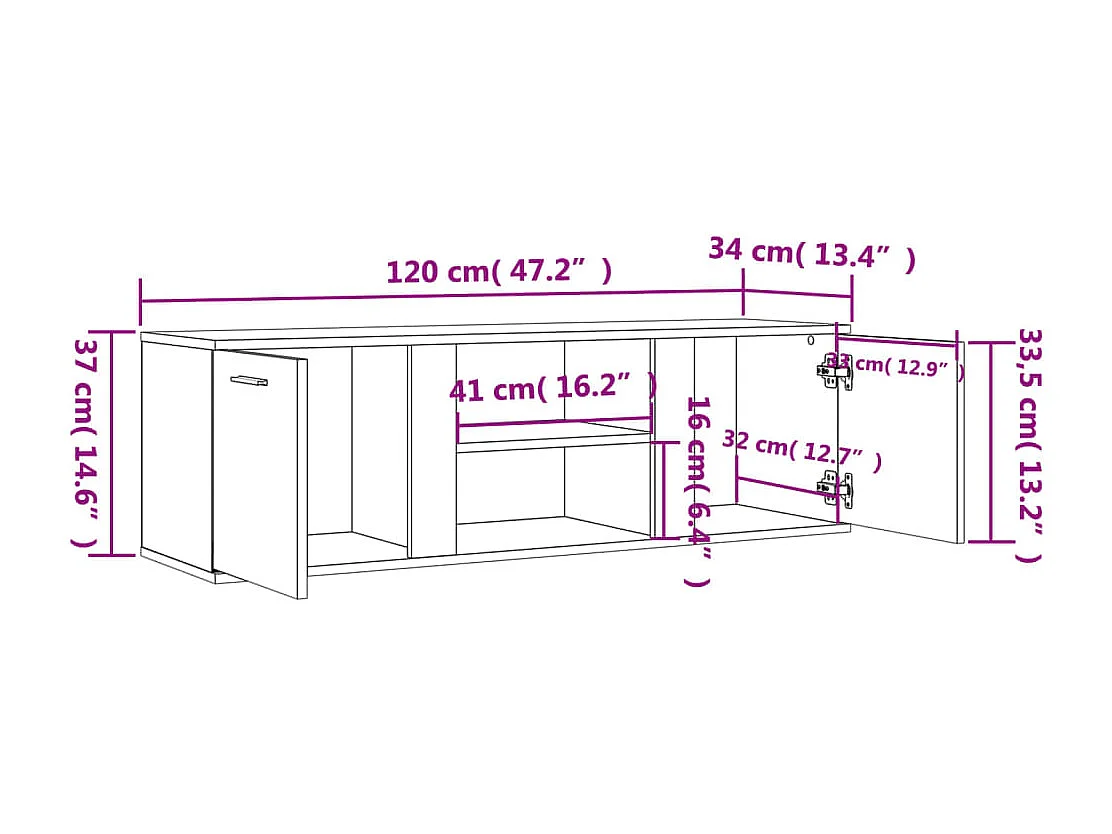 Meuble TV chêne marron 120x34x37 cm bois d'ingénierie