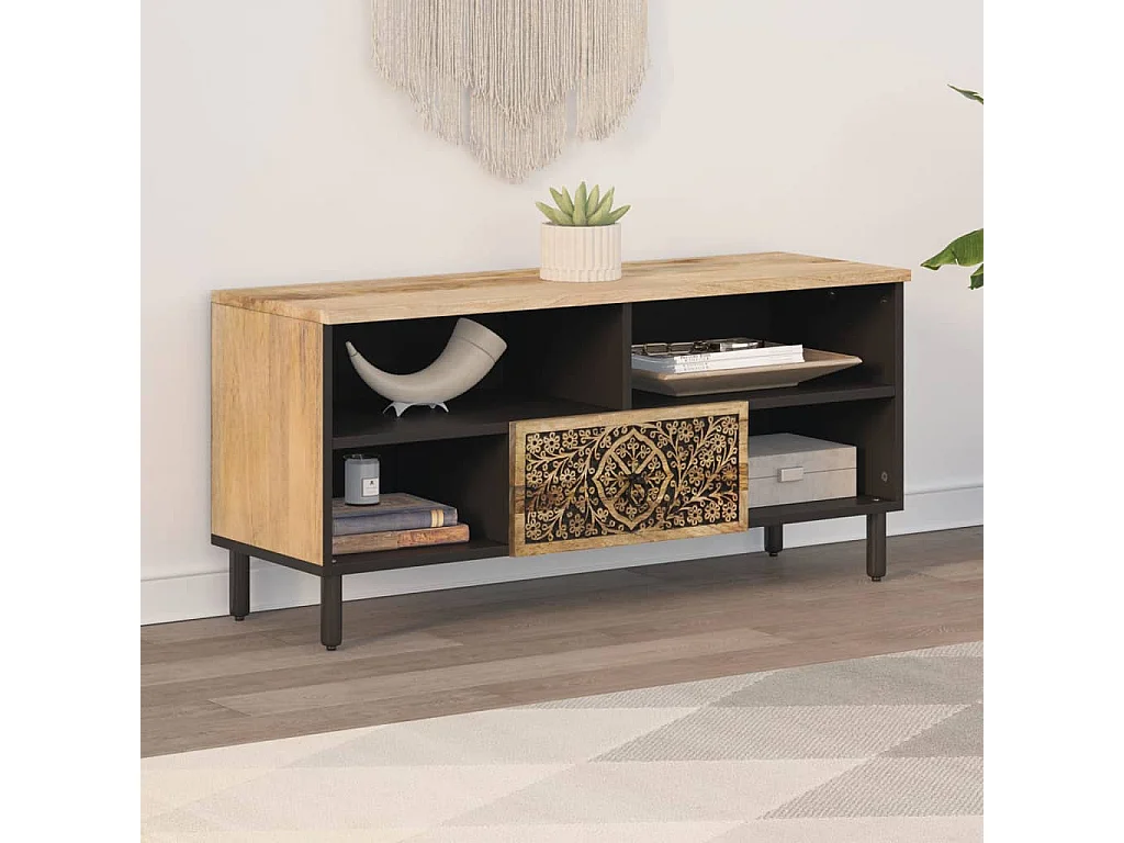 Meuble TV 100x33x46 cm bois massif de manguier