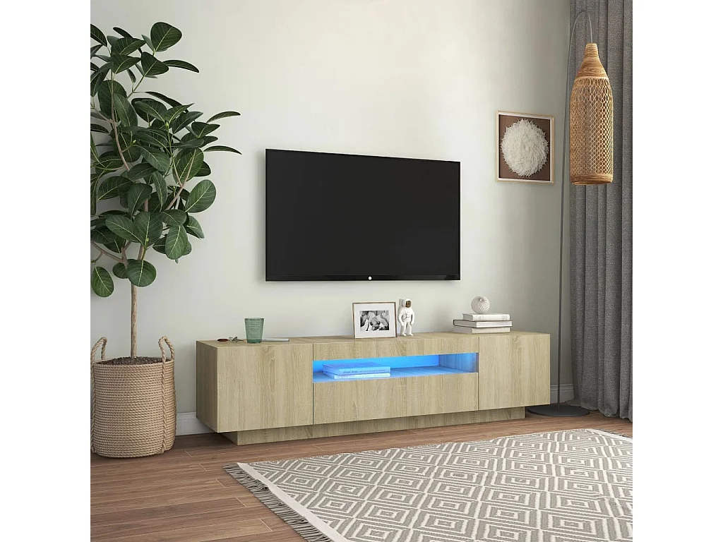 Meuble TV avec lumières LED Chêne sonoma 160x35x40 cm