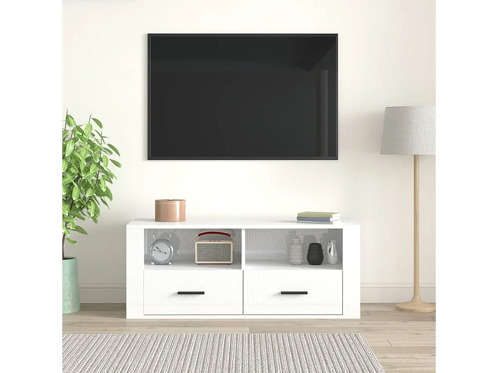 Tv-meubel 100x35x40 cm bewerkt hout hoogglans wit