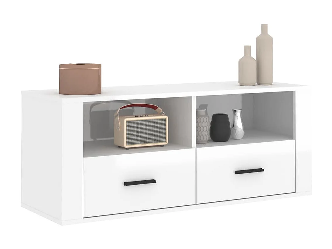 Tv-meubel 100x35x40 cm bewerkt hout hoogglans wit