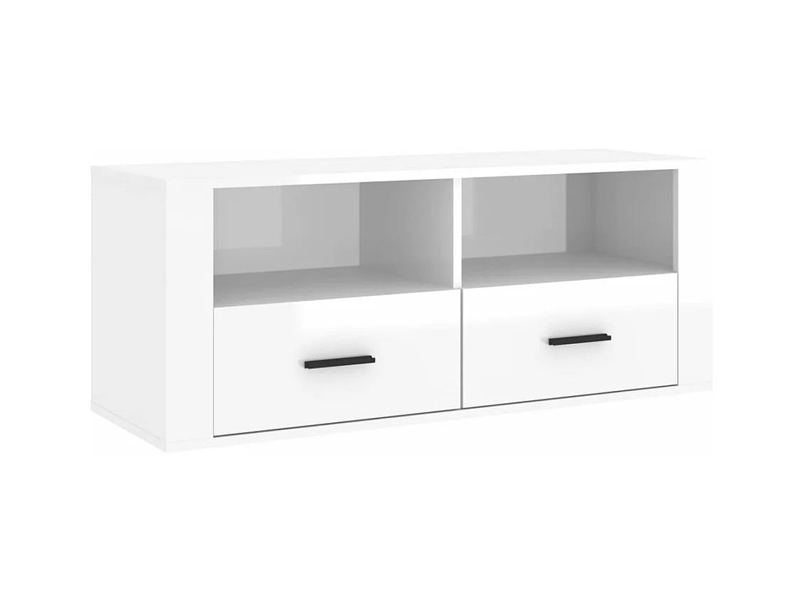 Meuble TV Blanc brillant 100x35x40 cm Bois d'ingénierie