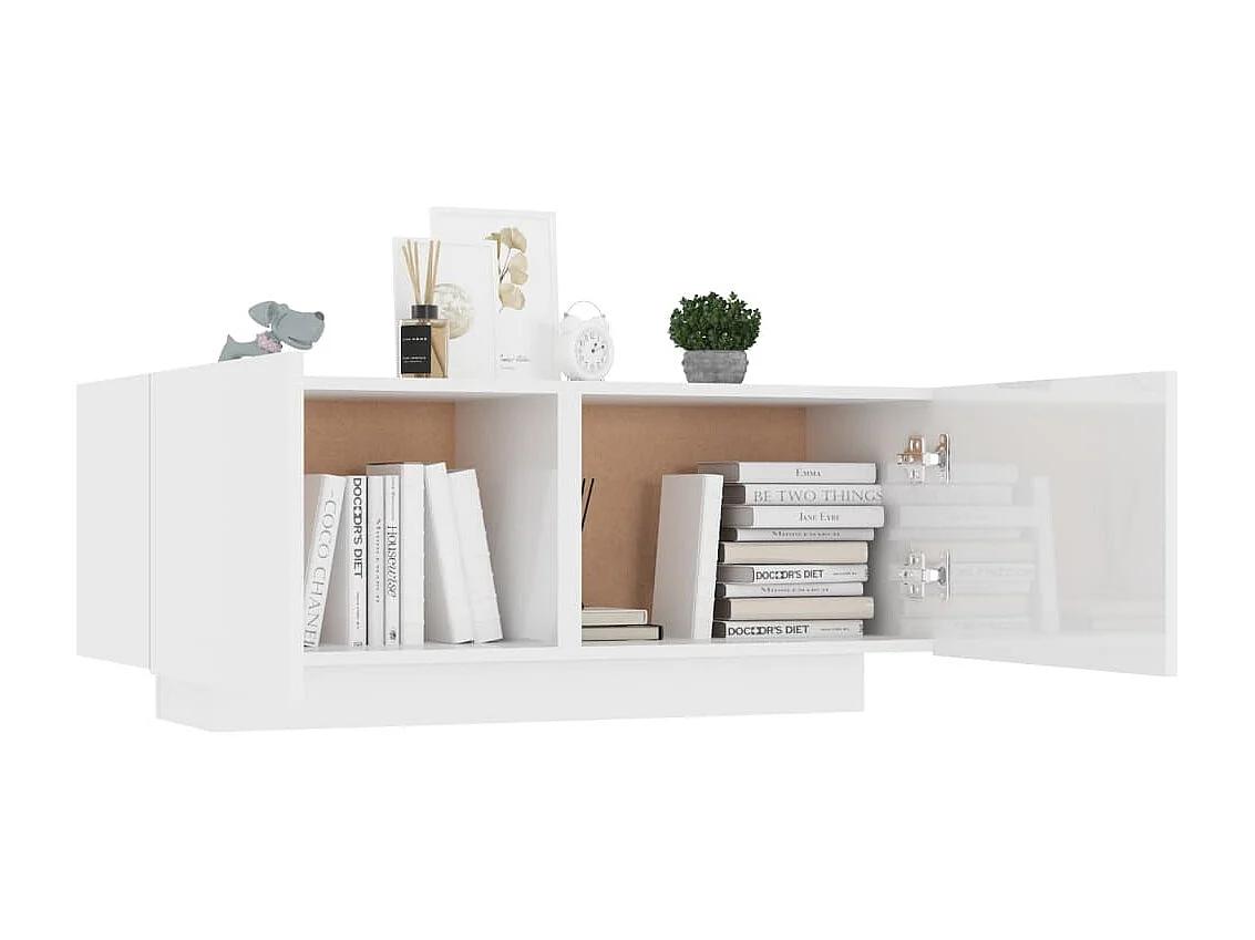 Mueble de TV madera contrachapada blanco brillo 100x35x40 cm