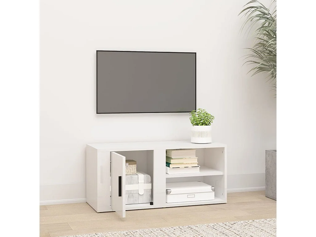 Meuble TV Blanc brillant 80x31,5x36 cm Bois d'ingénierie