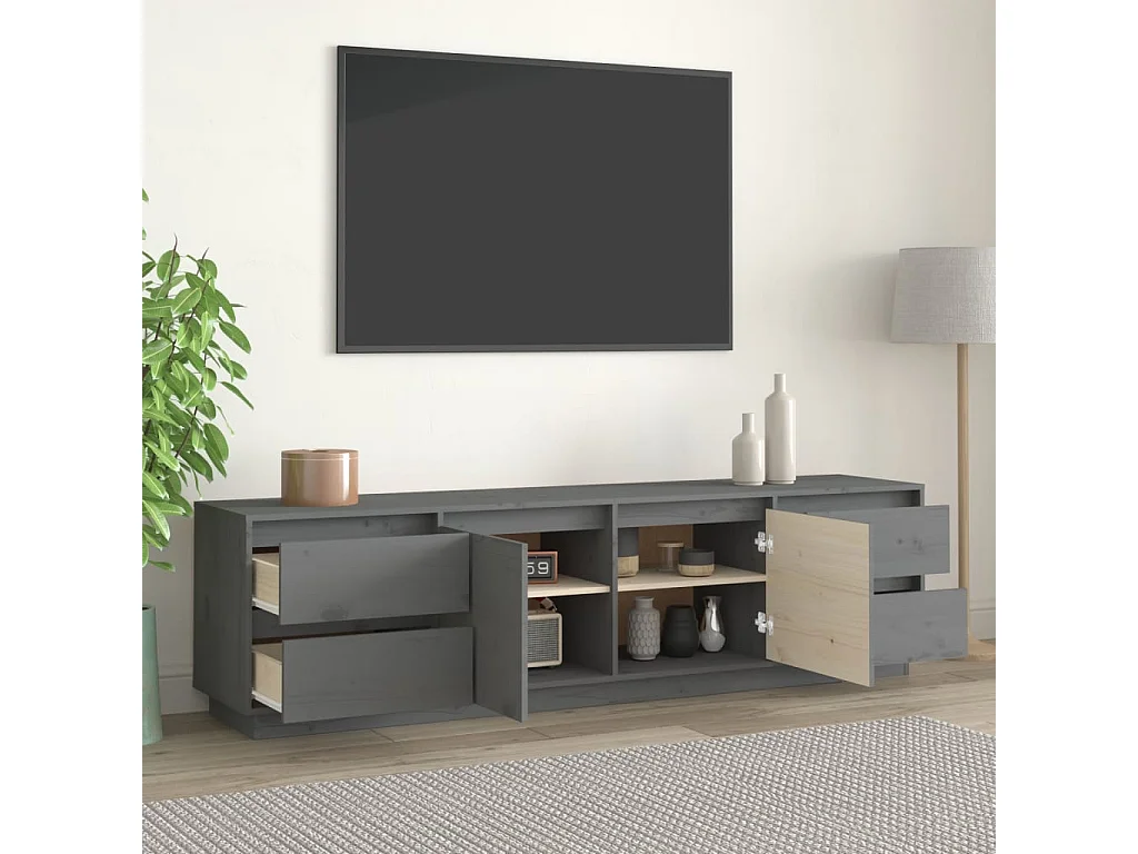 Meuble TV Gris 176x37x47,5 cm Bois de pin massif