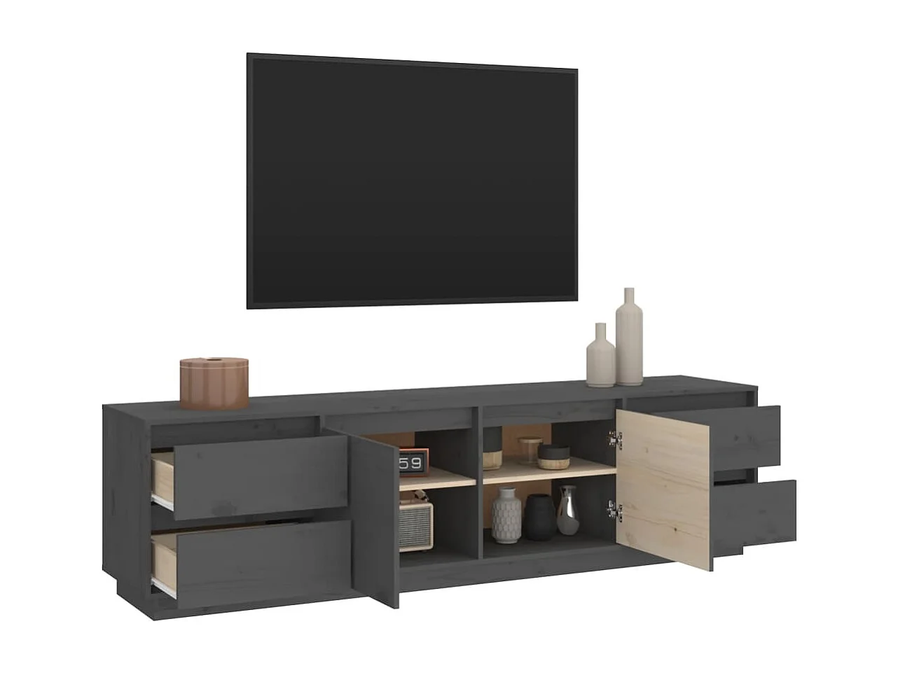 Meuble TV Gris 176x37x47,5 cm Bois de pin massif