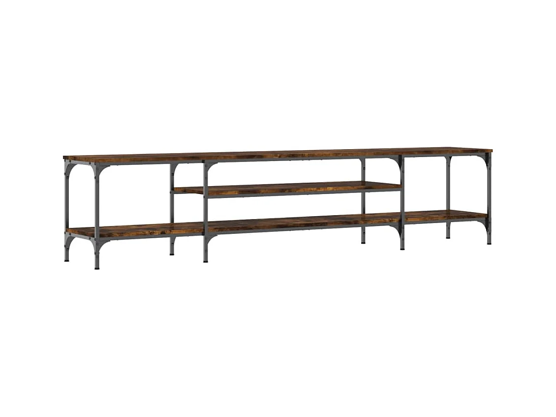 Meuble TV chêne fumé 201x35x45 cm bois d'ingénierie et fer
