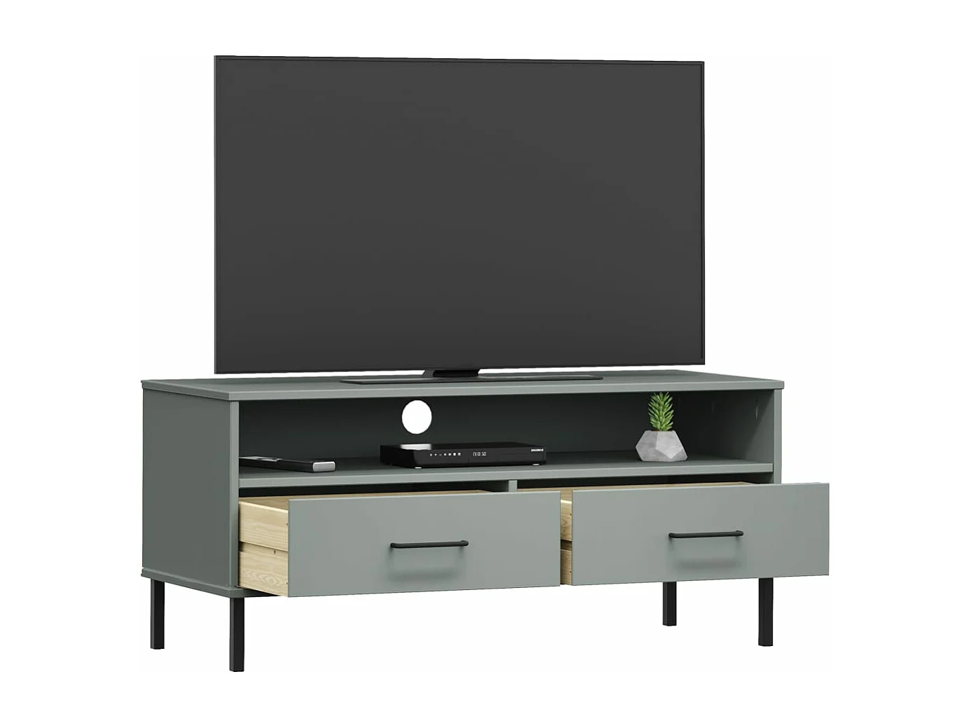 Meuble TV avec pieds en métal Gris Bois de pin massif OSLO