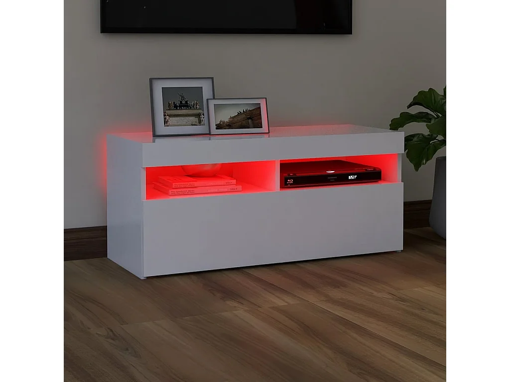 Meuble TV avec lumières LED blanc 90x35x40 cm