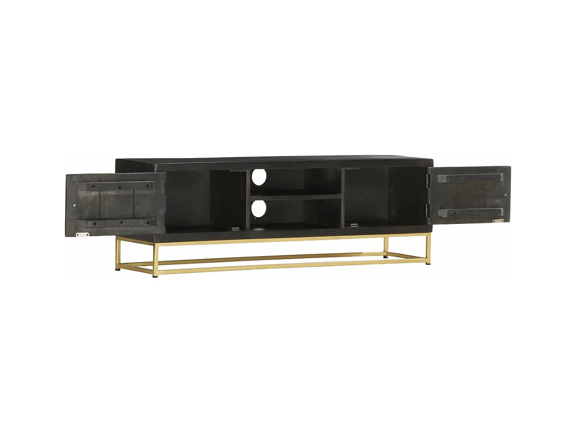 Meuble TV Noir et doré 120 x 30 x 40 cm Bois massif de manguier