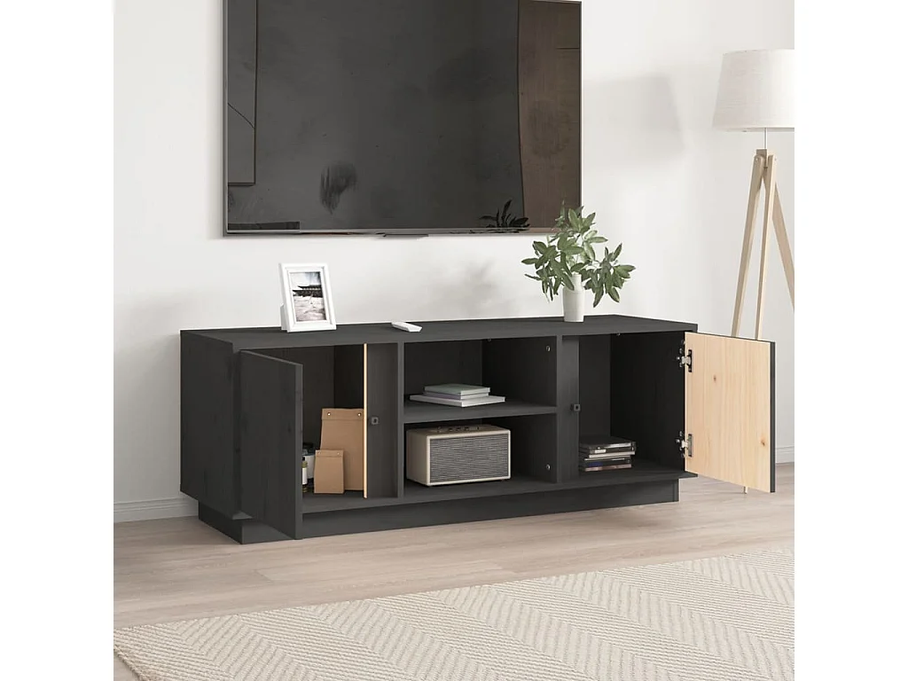 Meuble TV Gris 110x35x40,5 cm Bois de pin massif