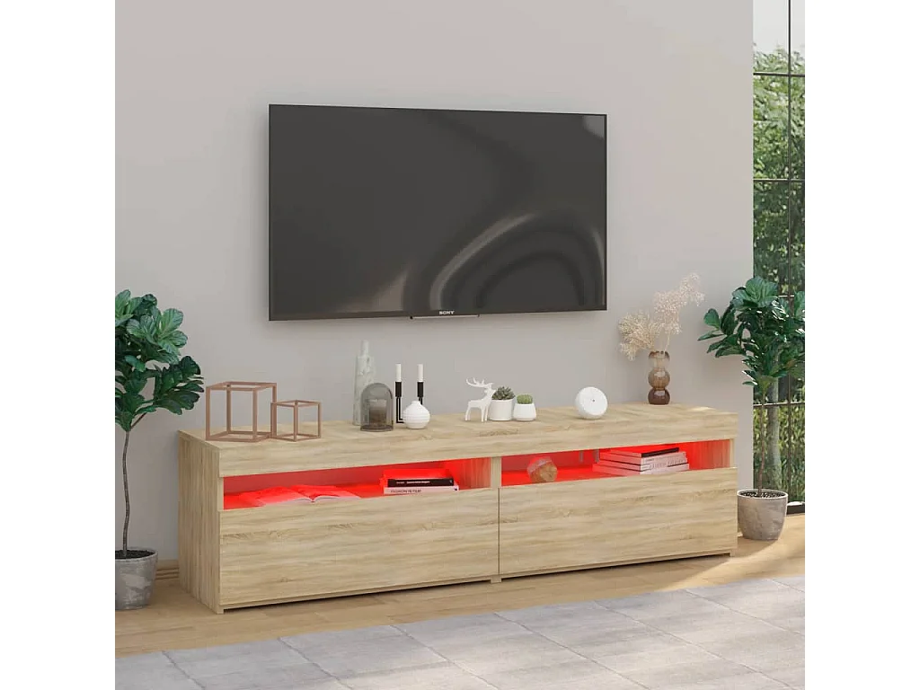 Tv-meubelen 2 st met LED-verlichting 75x35x40 cm sonoma eiken