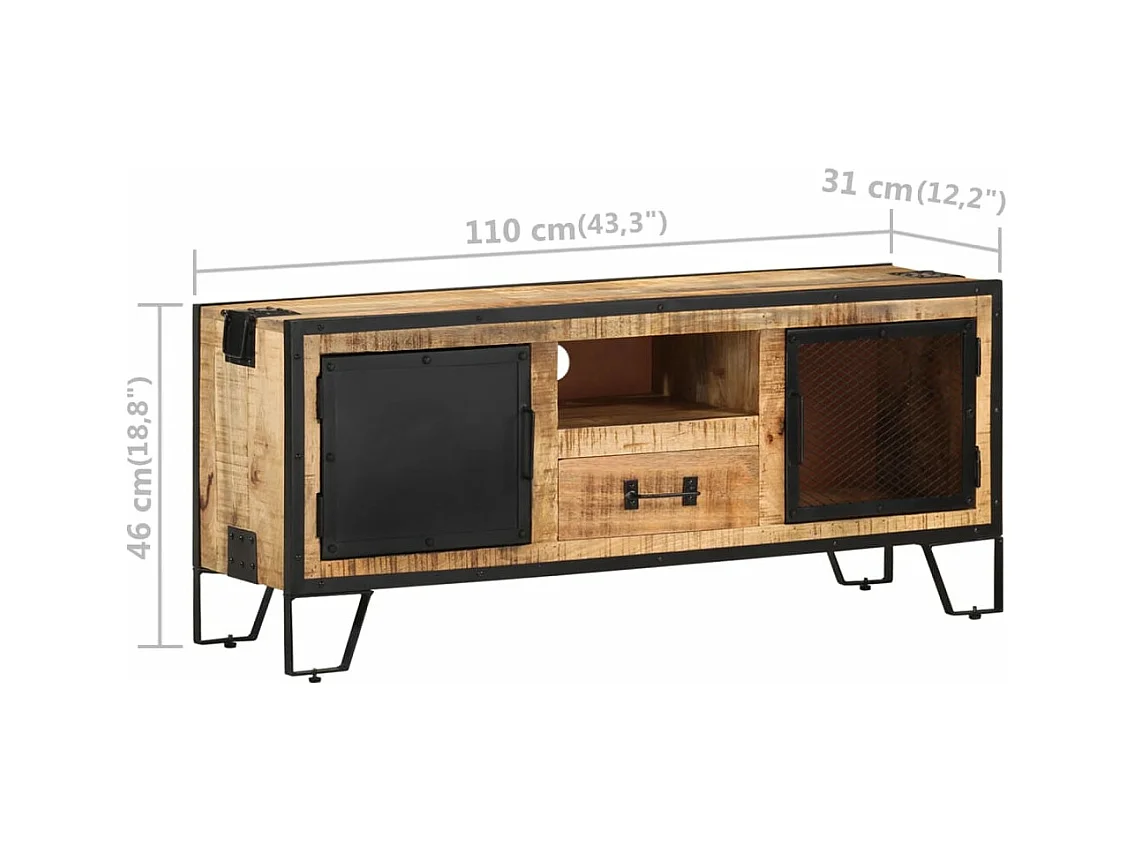 Mueble para TV de madera maciza de mango rugosa 110x31x46 cm