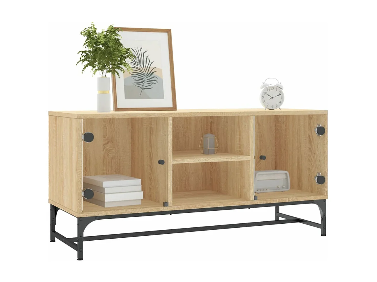 Meuble TV avec portes en verre chêne sonoma 102x37x50 cm