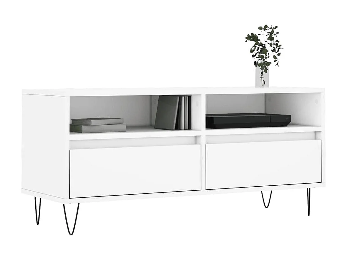 Meuble TV blanc 100x34,5x44,5 cm bois d'ingénierie