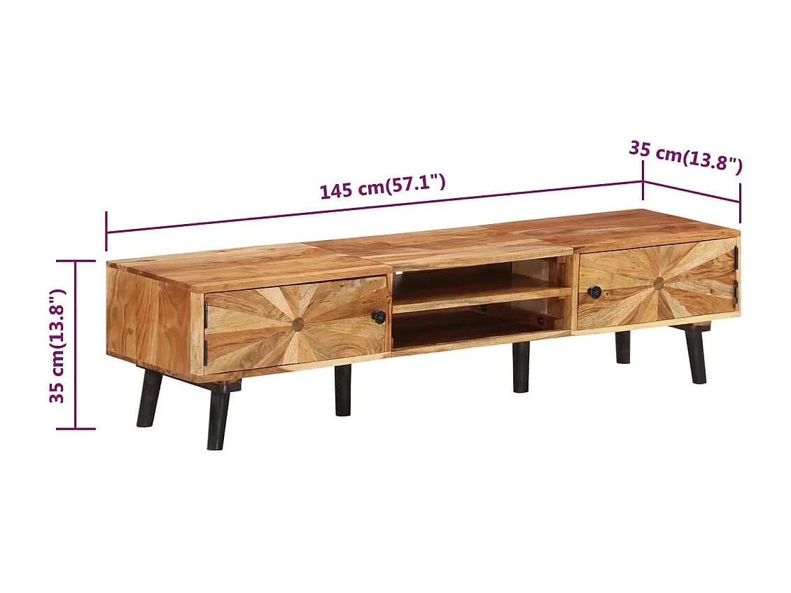 Mueble para TV madera maciza de acacia 145x35x35 cm