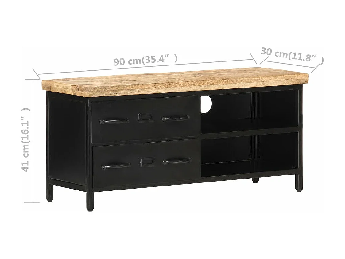 Meuble TV 90x30x41 cm Bois de manguier brut