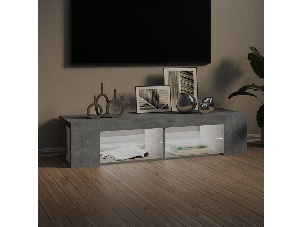 Meuble TV avec lumières LED gris béton 135x39x30 cm
