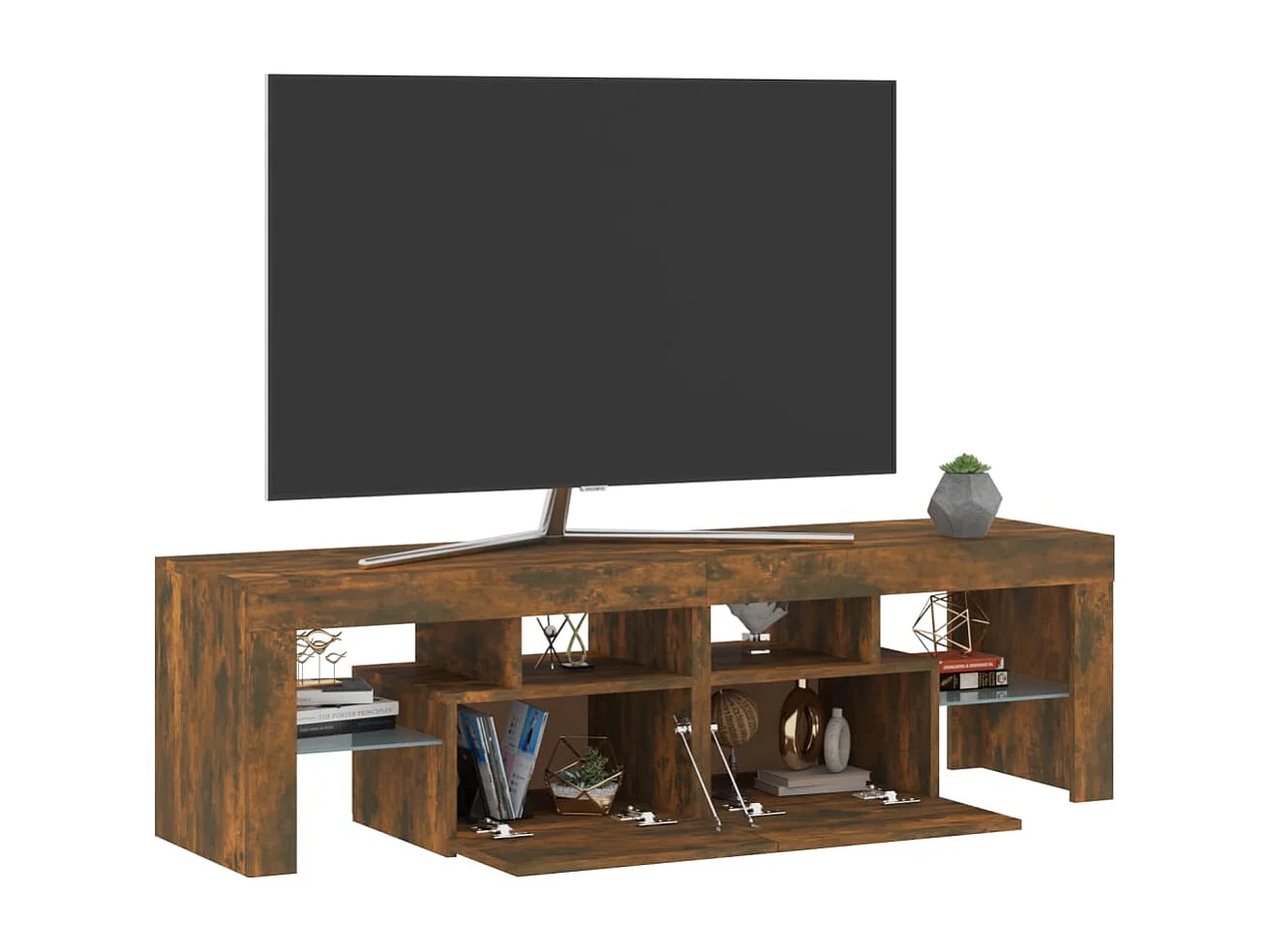 Meuble TV avec lumières LED Chêne fumé 140x36,5x40 cm