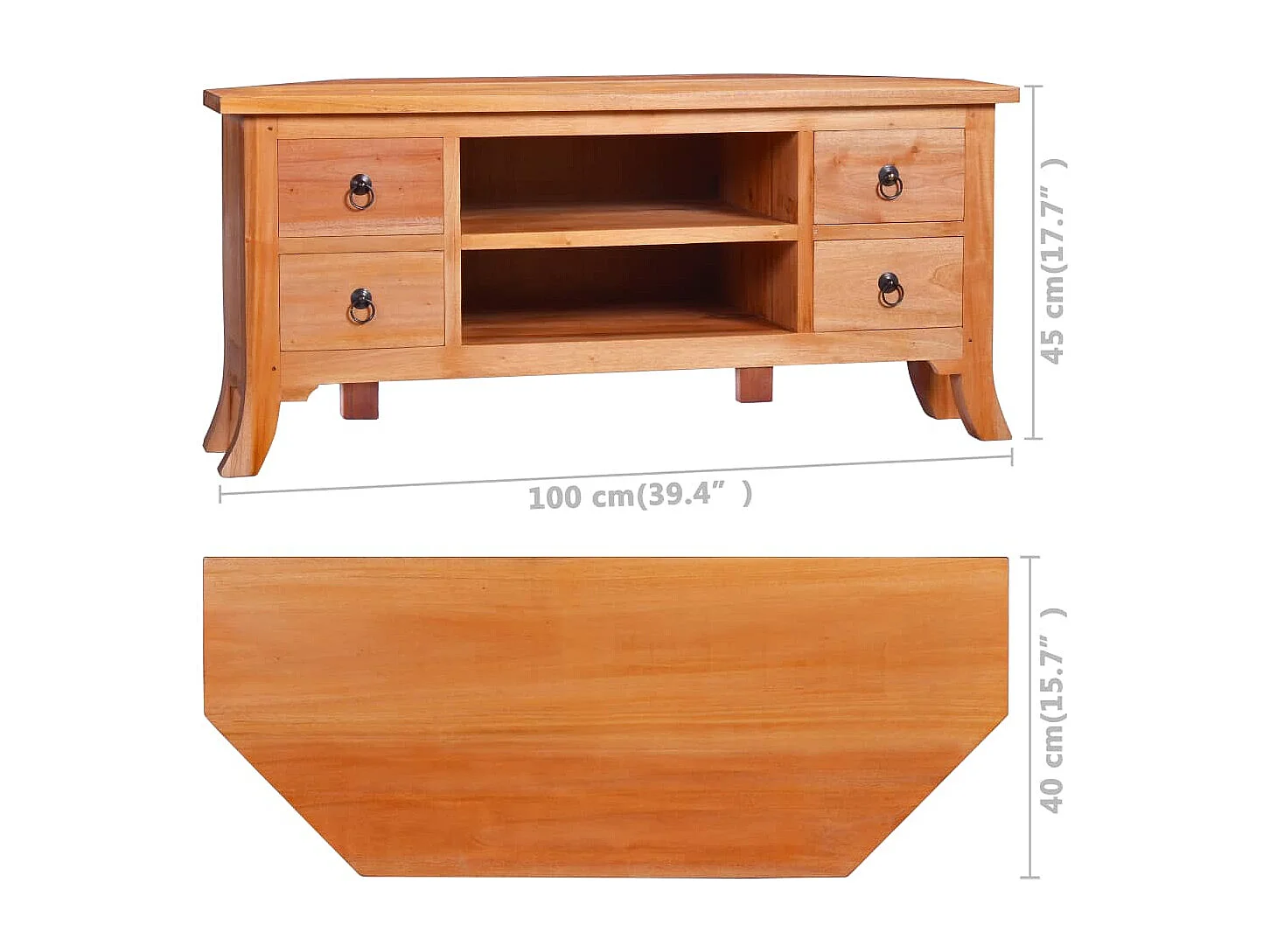 Mueble para TV de madera maciza de caoba 100x40x45 cm