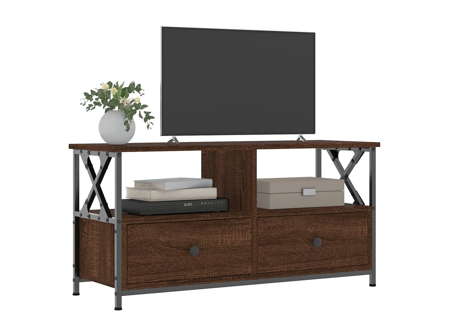 Meuble TV chêne marron 90x33x45 cm bois d'ingénierie et fer
