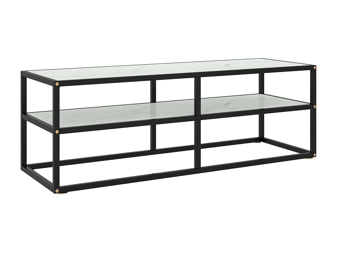 Meuble TV noir avec verre marbre blanc 120x40x40 cm