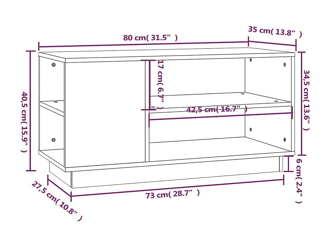 Meuble TV Noir 80x35x40,5 cm Bois de pin massif