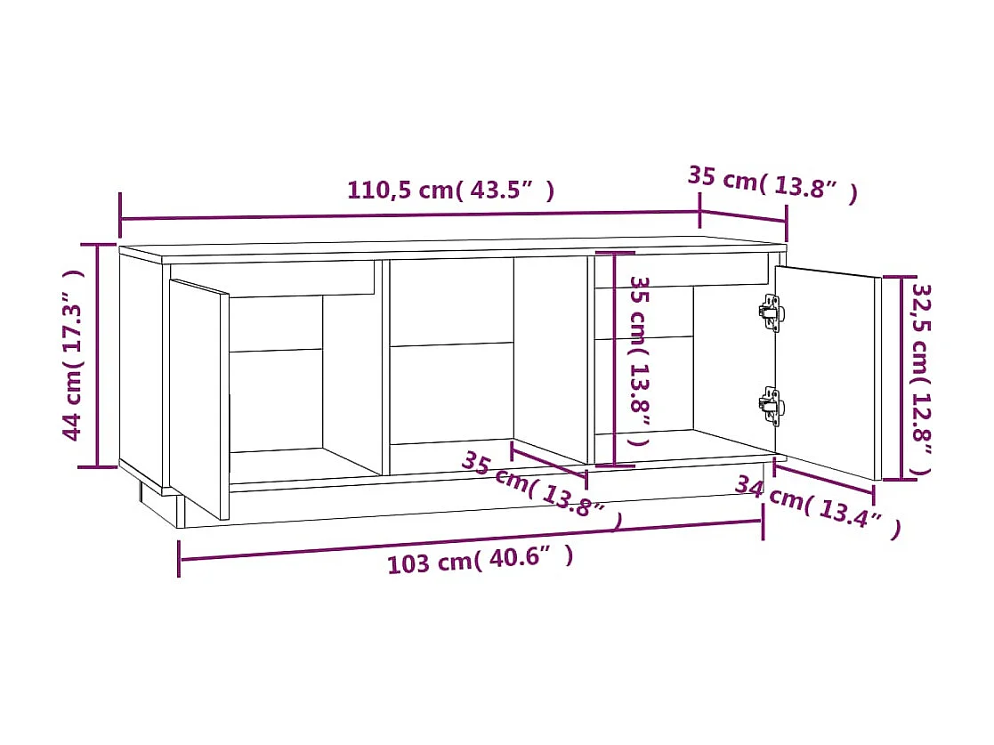 Meuble TV 110,5x35x44 cm Bois de pin massif