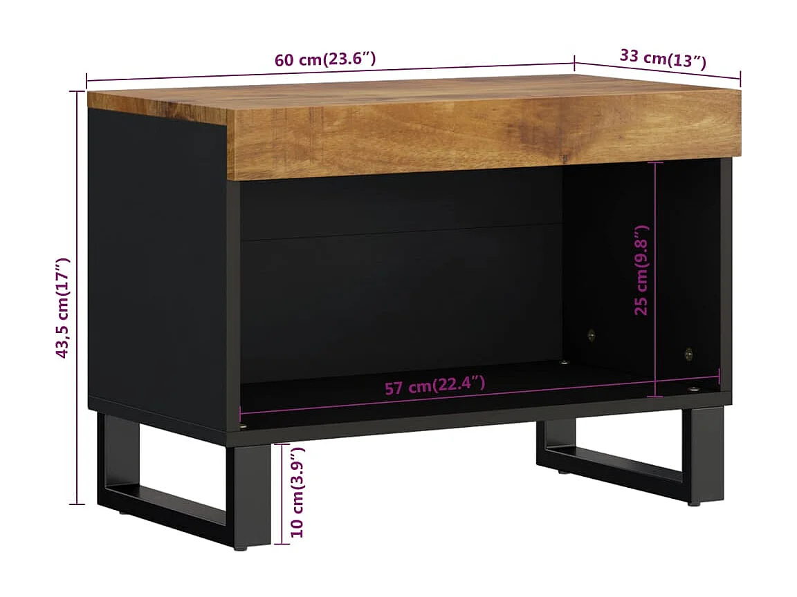 Mueble de TV madera maciza de mango 60x33x43,5 cm