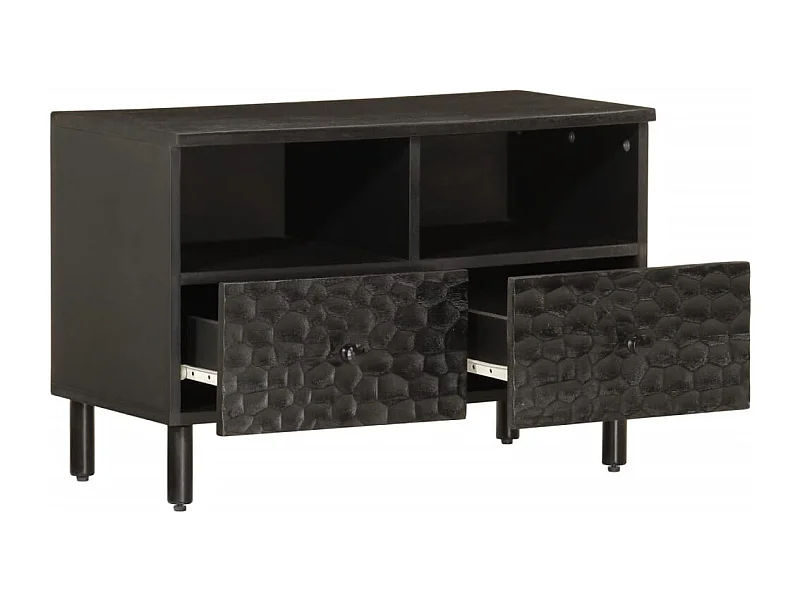 Mueble de TV madera maciza de mango negro 70x33x46 cm