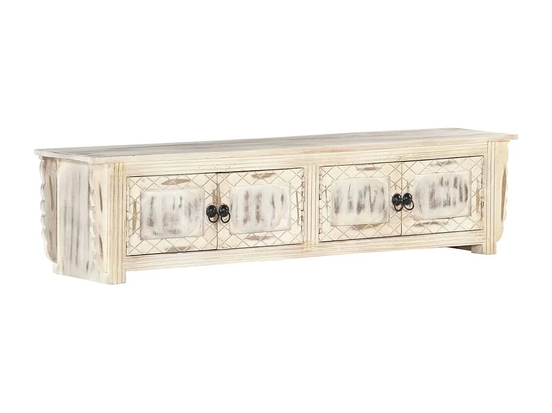 Mueble de TV de madera maciza de mango blanco 140x30x35 cm