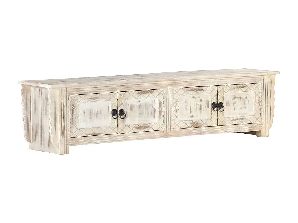 Mueble de TV de madera maciza de mango blanco 140x30x35 cm