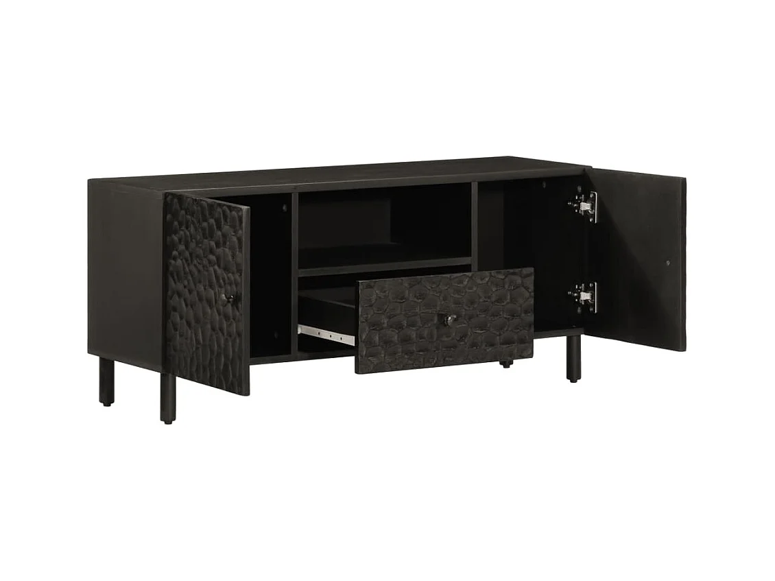 Meuble TV noir 105x33x46 cm bois massif de manguier