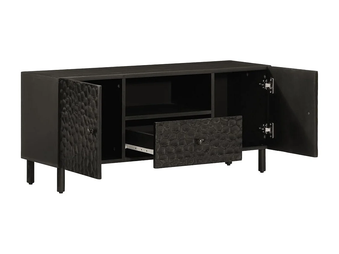 Meuble TV noir 105x33x46 cm bois massif de manguier