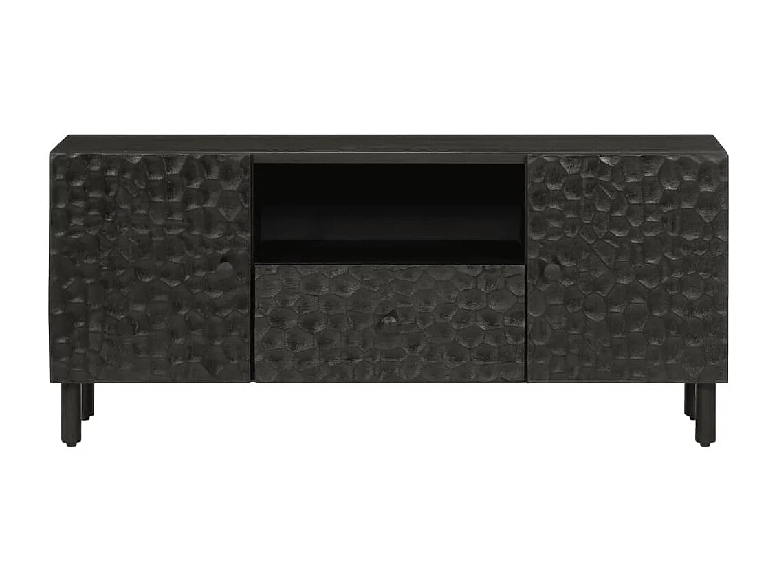 Meuble TV noir 105x33x46 cm bois massif de manguier