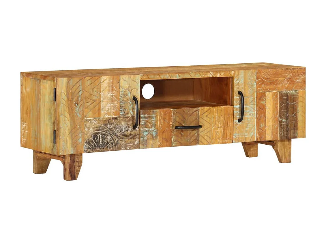 Meuble TV sculpté à la main 120x30x40 cm Bois de récupération