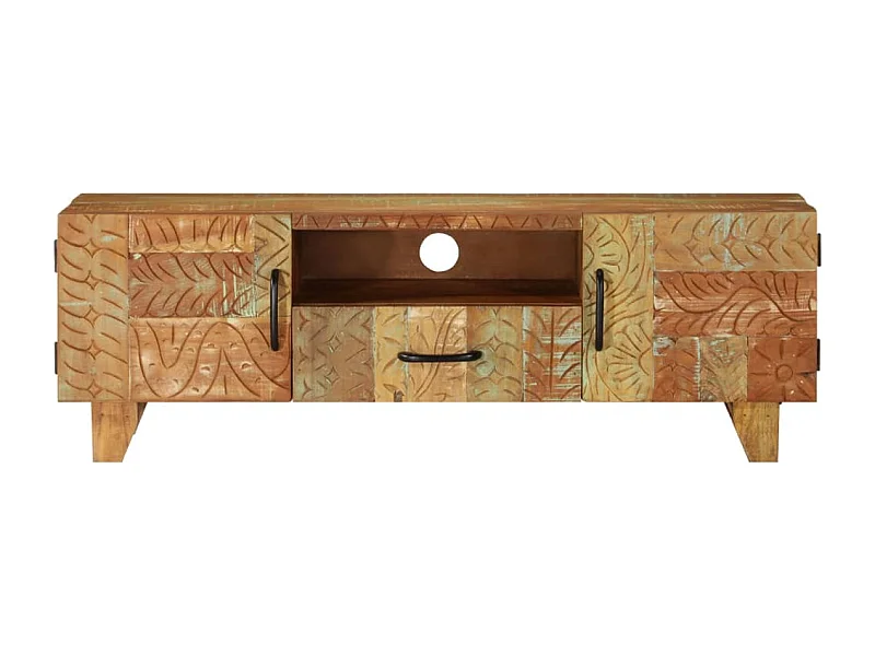 Mueble TV tallado a mano madera maciza reciclada 120x30x40 cm