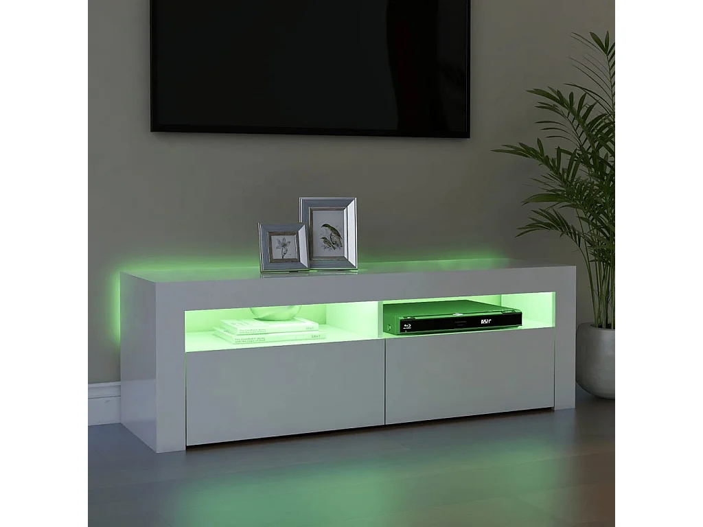 Meuble TV avec lumières LED blanc brillant 120x35x40 cm