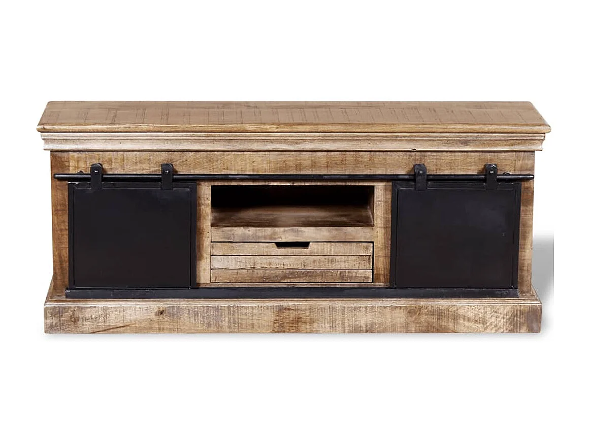 Meuble TV avec 2 portes coulissantes Bois de manguier massif