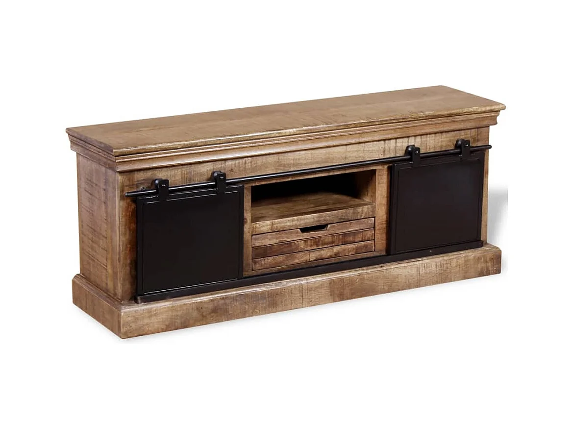 Meuble TV avec 2 portes coulissantes Bois de manguier massif