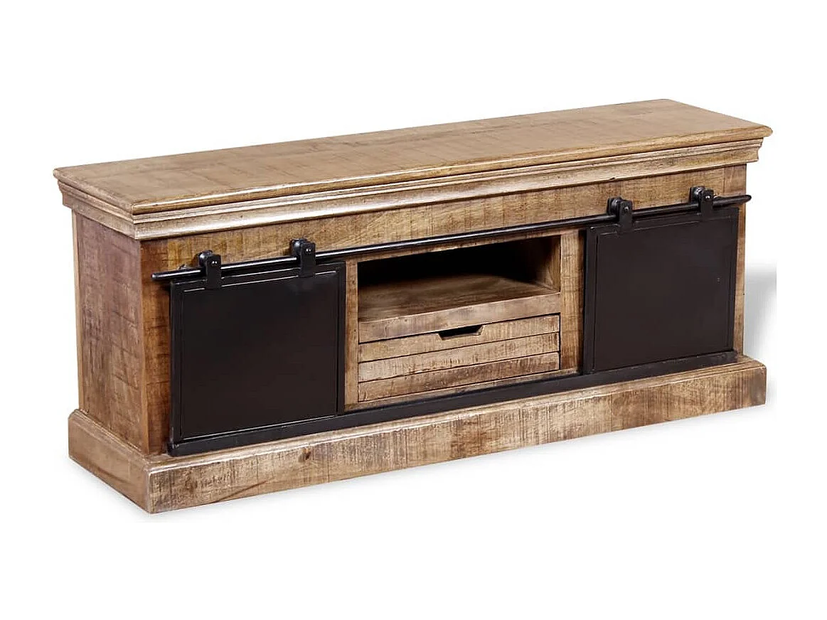 Meuble TV avec 2 portes coulissantes Bois de manguier massif