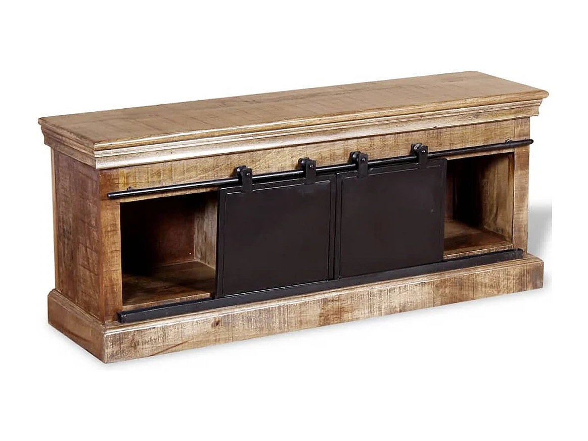 Meuble TV avec 2 portes coulissantes Bois de manguier massif