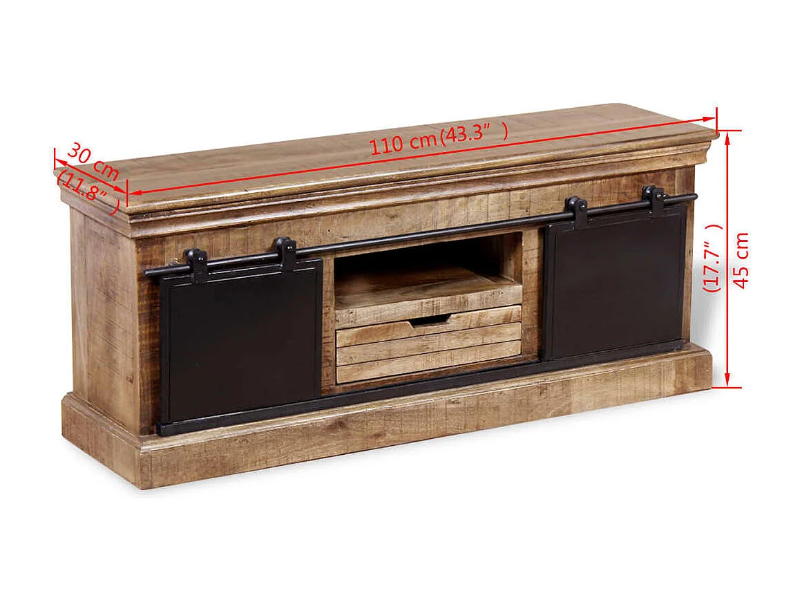 Meuble TV avec 2 portes coulissantes Bois de manguier massif