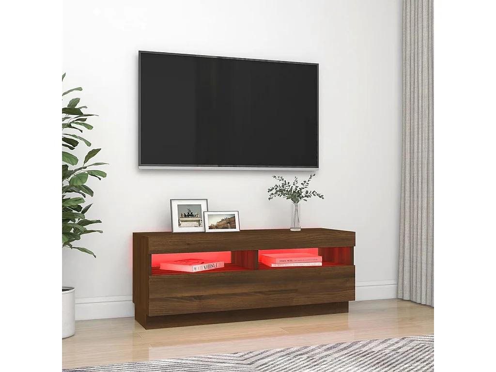 Tv-meubel met LED-verlichting 100x35x40 cm bruin eikenkleur