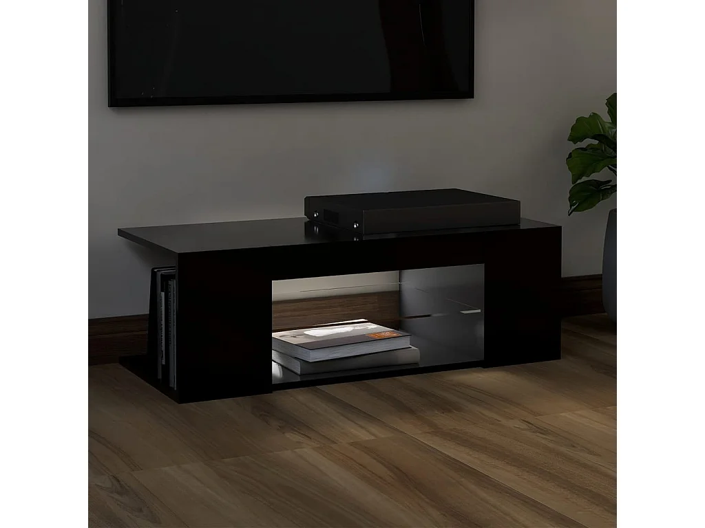 Móvel de TV com luzes LED 90x39x30 cm preto