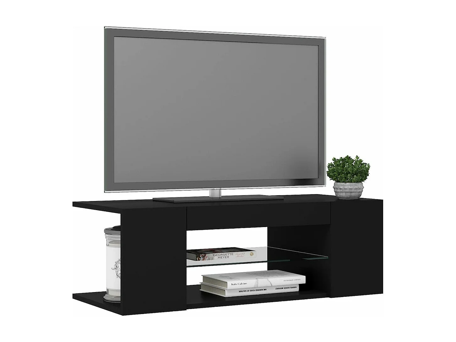 Móvel de TV com luzes LED 90x39x30 cm preto