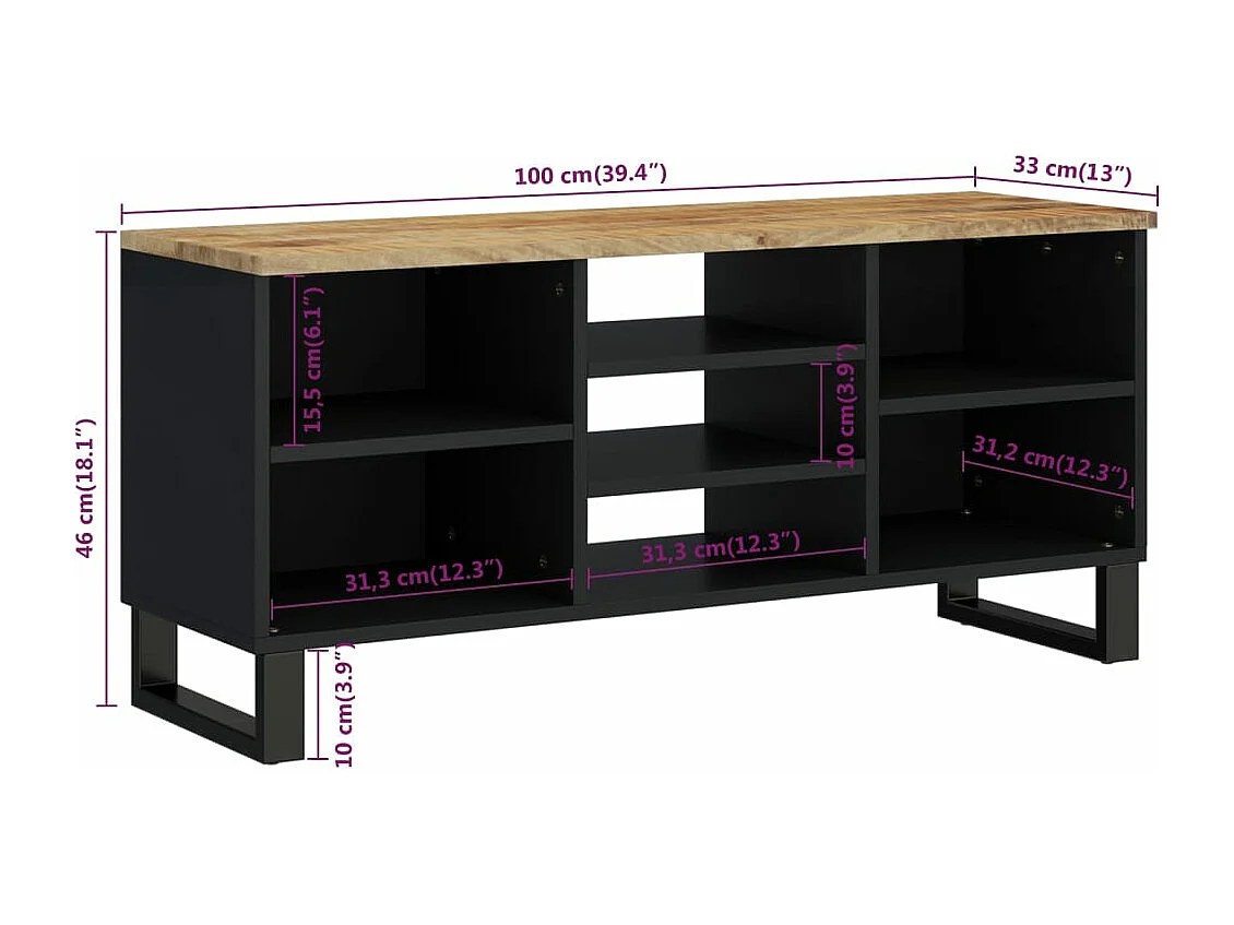 Tv-meubel 100x33x46 cm massief mangohout en bewerkt hout
